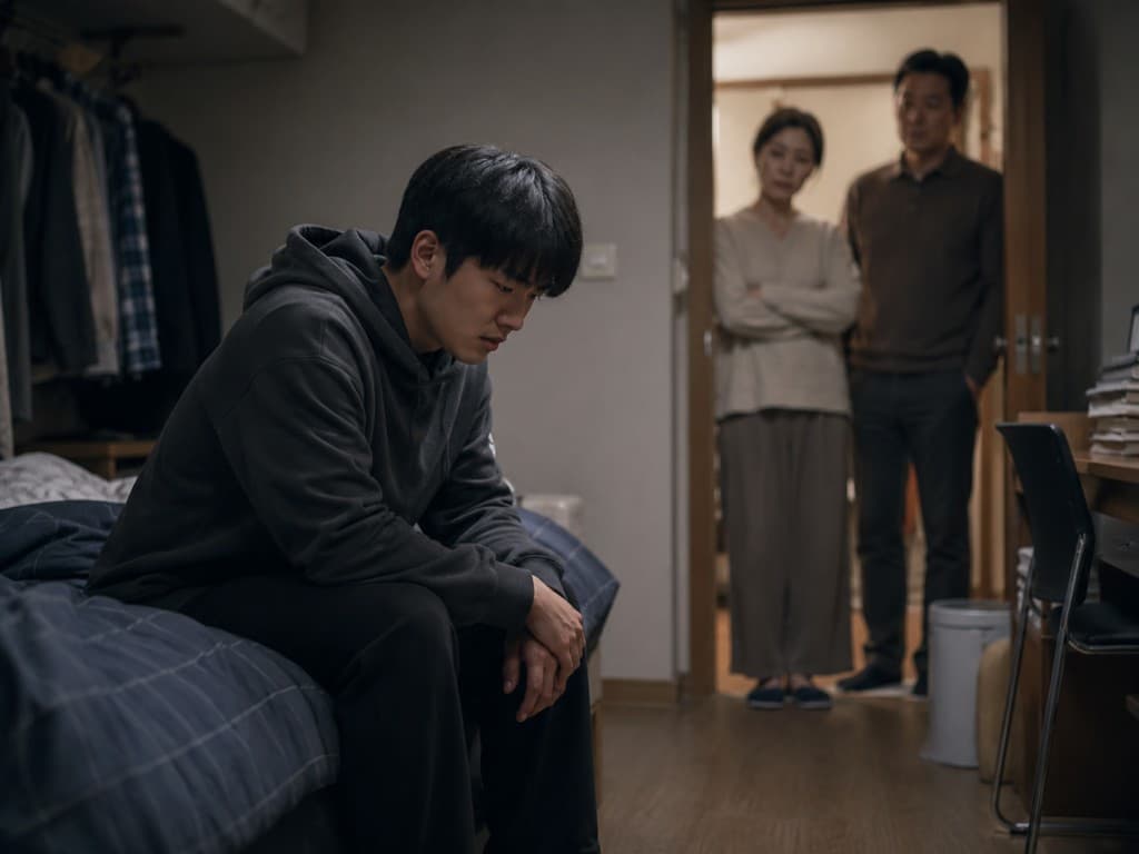 부모의 시선 앞에서 위축된 청년