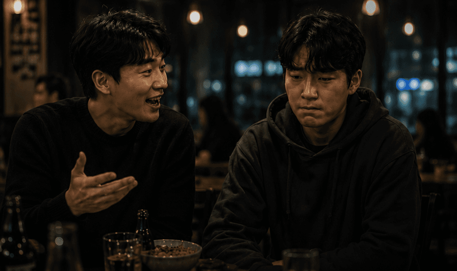 친구의 소식 앞에서 억지로 웃는 순간